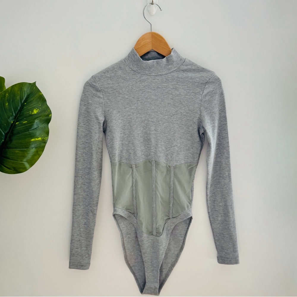 SHEIN | Grey Bodysuit Mesh Corset Midsection Size Small
